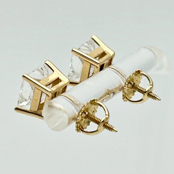 Certified 3 CTW Princess Cut Lab Created Diamond Studs 14K Solid Gold - Picture 5 of 9